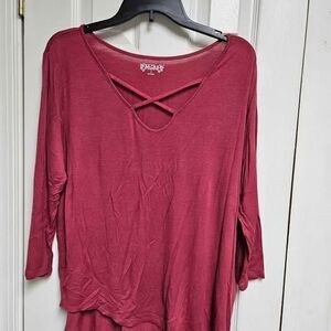 Mudd Women's Large burgundy long sleeve Crisscross shirt